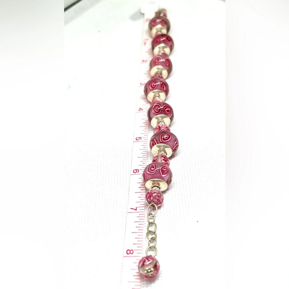 925 Pink Roses Bracelet Beautiful Eye Catching Bright Sterling Silver